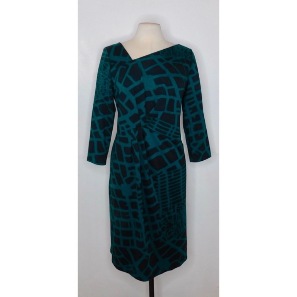ETCETERA • Teal Black Asymmetrical Knit Dress
